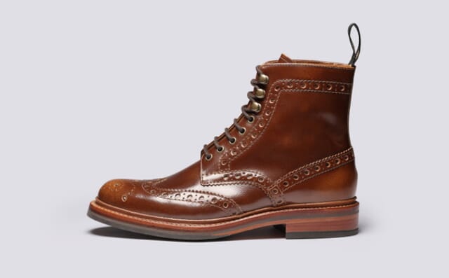 Grenson Fred | Mens Brogue Boots In Tan Grain Leather