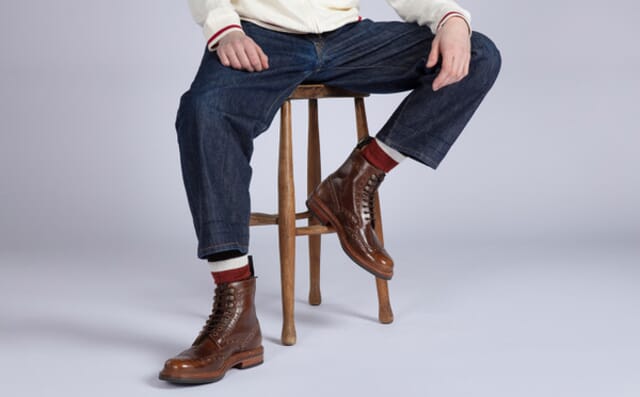 Grenson Fred | Mens Brogue Boots In Tan Grain Leather