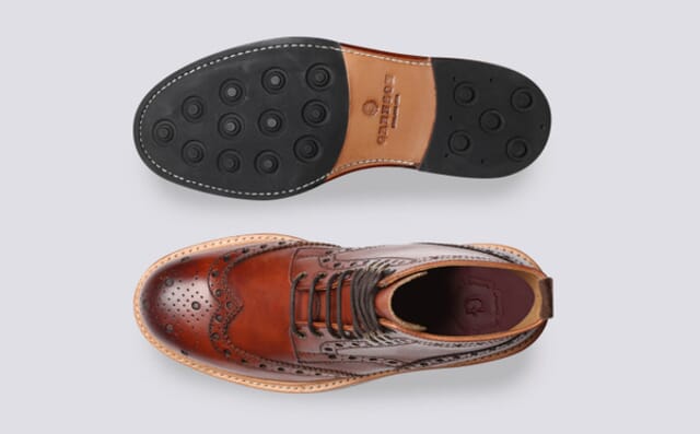 Grenson Fred | Mens Brogue Boots In Tan Handpainted Leather