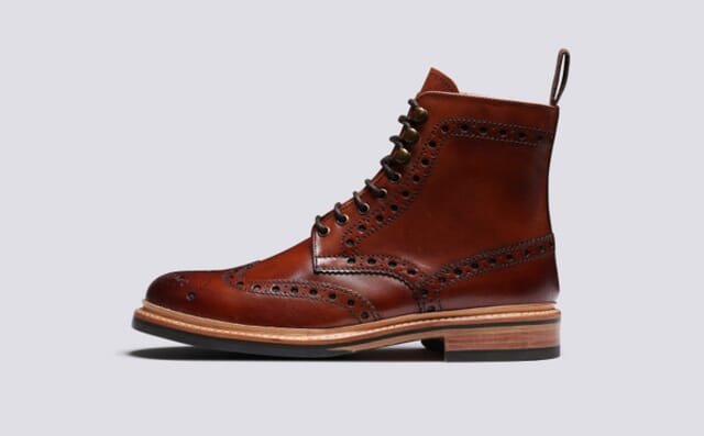 Grenson Fred | Mens Brogue Boots In Tan Handpainted Leather