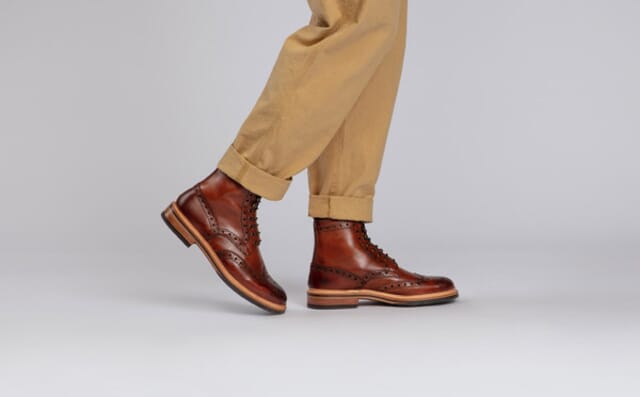 Grenson Fred | Mens Brogue Boots In Tan Handpainted Leather