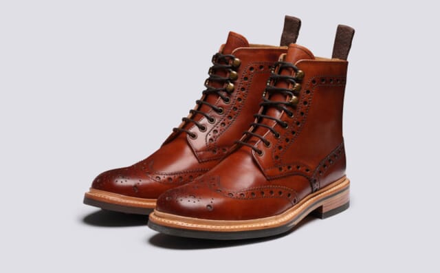 grenson Fred | Mens Brogue Boots in Tan Handpainted Leather