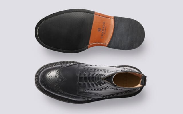 Grenson Fred | Mens Triple Welt Brogue Boots In Black Leather