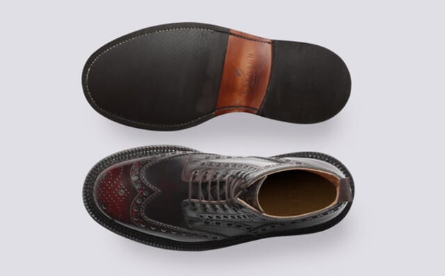 Grenson Fred | Mens Triple Welt Brogue Boots In Burgundy Leather
