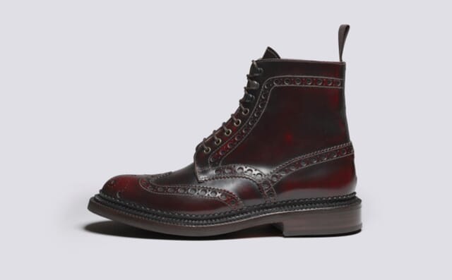 Grenson Fred | Mens Triple Welt Brogue Boots In Burgundy Leather