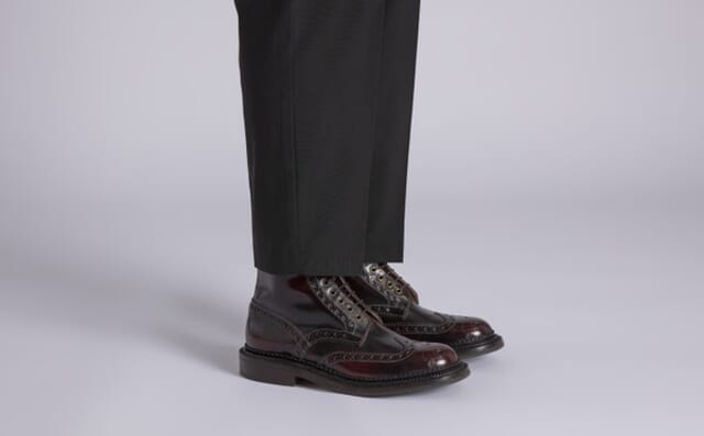 Grenson Fred | Mens Triple Welt Brogue Boots In Burgundy Leather