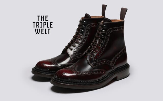 grenson Fred | Mens Triple Welt Brogue Boots in Burgundy Leather
