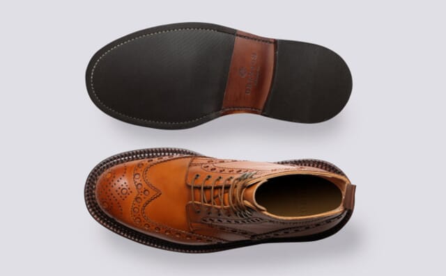 Grenson Fred | Mens Triple Welt Brogue Boots In Tan Leather