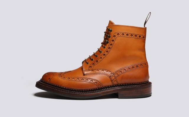 Grenson Fred | Mens Triple Welt Brogue Boots In Tan Leather
