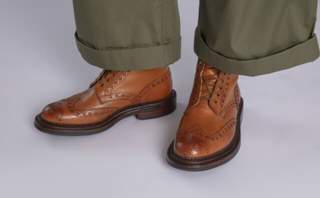 Grenson Fred | Mens Triple Welt Brogue Boots In Tan Leather