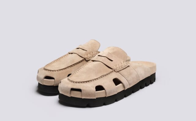 grenson Arlen | Clog Sandals for Men in Beige Suede