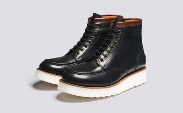 grenson Asa | Mens Derby Boots in Black Leather