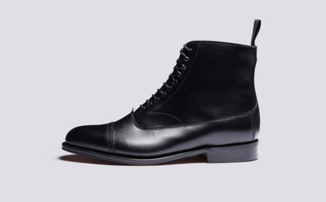 Grenson Balmoral | Mens Boots In Black Calf Leather