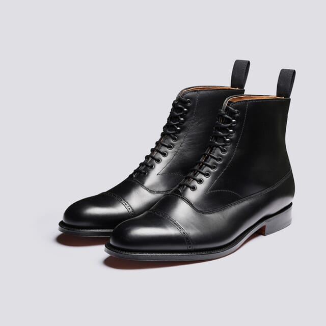 Grenson Balmoral | Mens Boots In Black Calf Leather