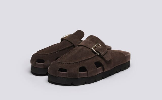 grenson Dale | Clog Sandals for Men in Brown Suede