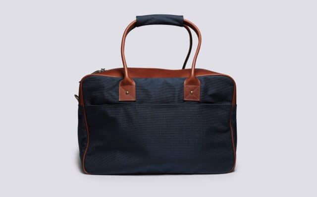 Grenson Holdall In Navy Canvas And Tan Leather