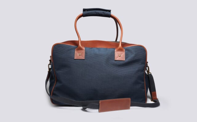 grenson Holdall in Navy Canvas and Tan Leather