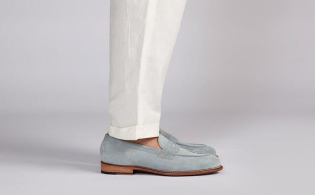 Grenson Lloyd | Mens Loafers In Sky Blue Suede