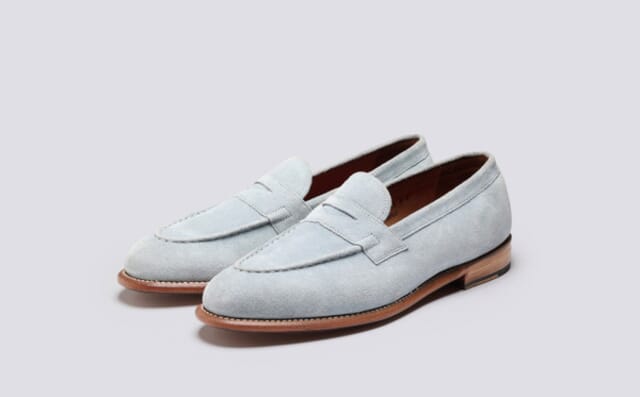 grenson Lloyd | Mens Loafers in Sky Blue Suede