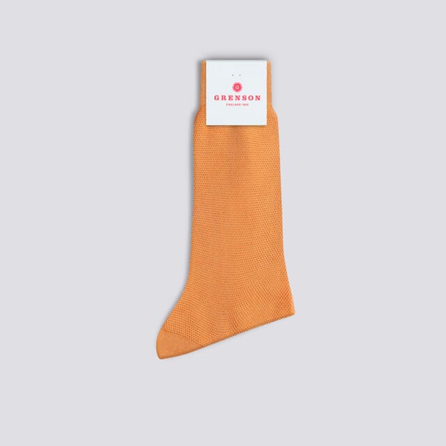 Grenson Mens Applique Sock | Mustard Cotton