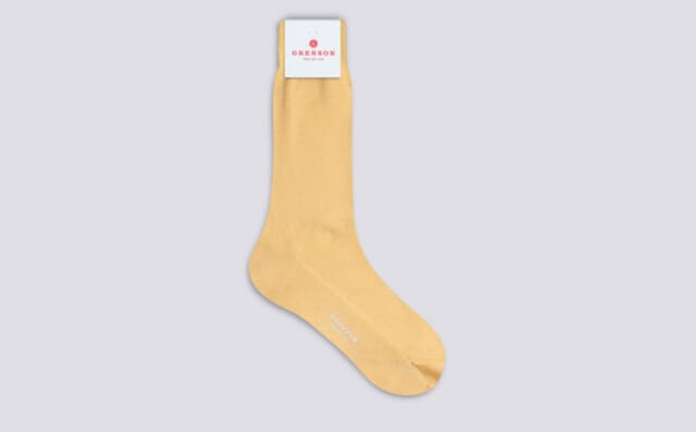 Grenson Mens Applique Sock | Yellow Cotton