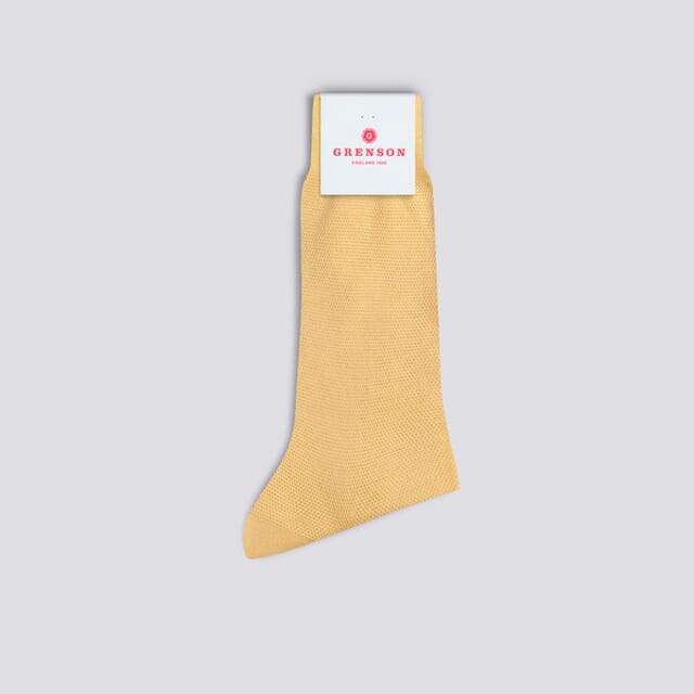 Grenson Mens Applique Sock | Yellow Cotton