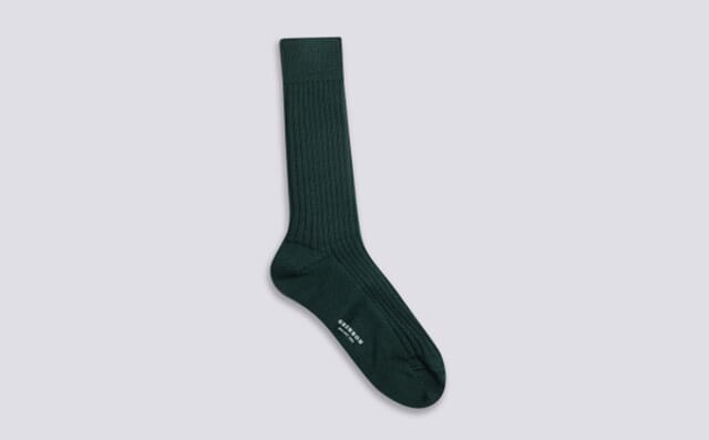 Grenson Mens Chunky Wool Sock | Green Wool