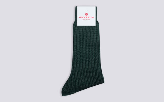 grenson Mens Chunky Wool Sock | Green Wool