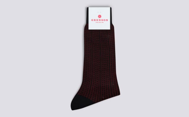 grenson Mens Dot Stripe Sock | Burgundy Cotton