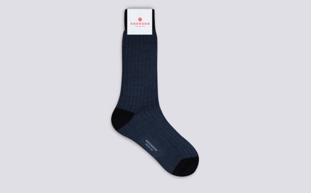 Grenson Mens Heel/Toe Socks | Blue Wool Mix