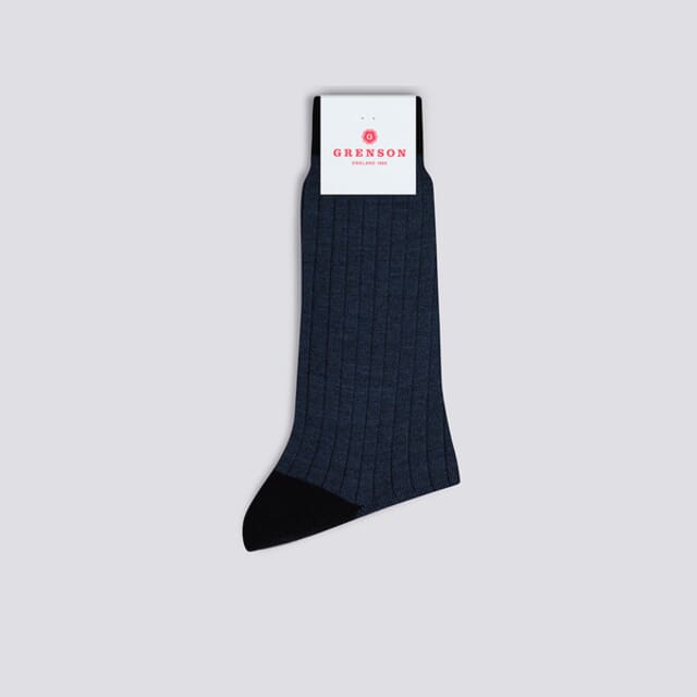 Grenson Mens Heel/Toe Socks | Blue Wool Mix