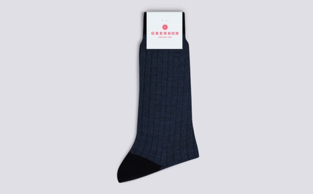 grenson Mens Heel/Toe Socks | Blue Wool Mix