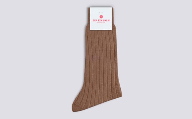 grenson Mens Medium Ribbed Sock | Beige Cotton