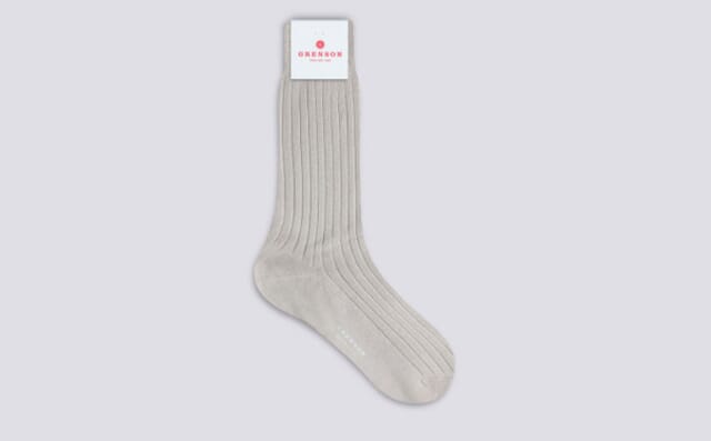Grenson Mens Medium Ribbed Sock | Stone Cotton