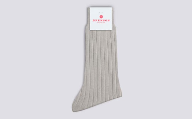 grenson Mens Medium Ribbed Sock | Stone Cotton