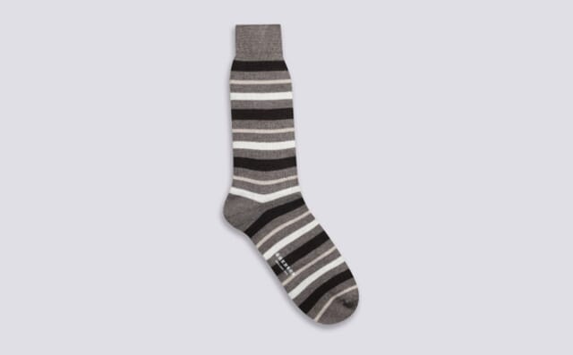 Grenson Mens Stripe Sock | Brown And Beige Wool