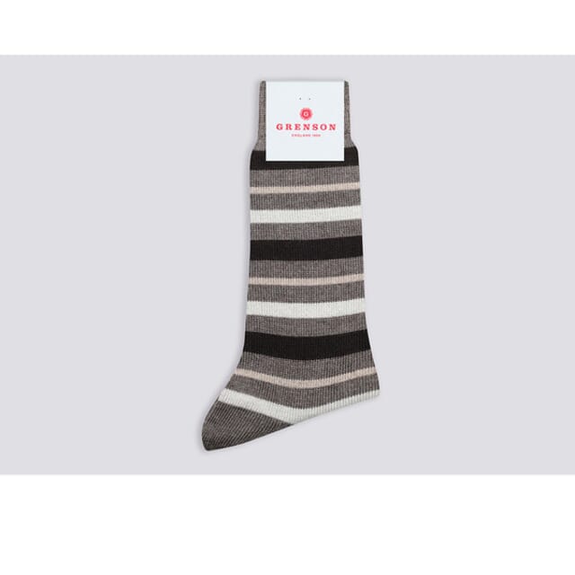 Grenson Mens Stripe Sock | Brown And Beige Wool