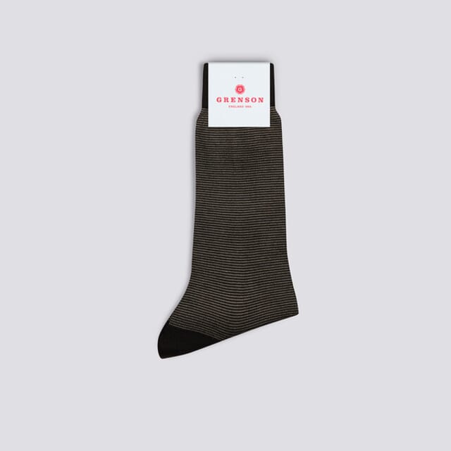 Grenson Mens Stripe Sock | Brown Wool