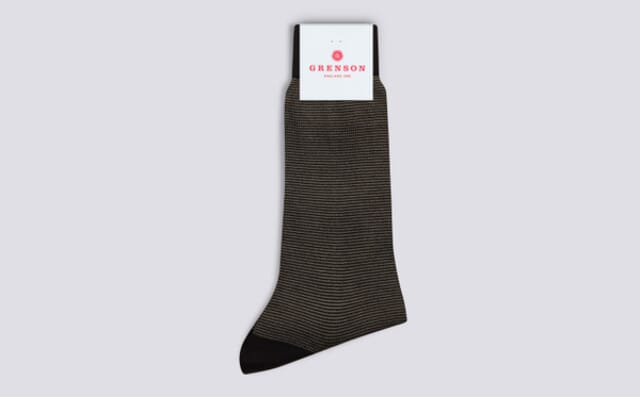 grenson Mens Stripe Sock | Brown Wool