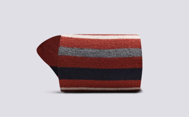 Grenson Mens Stripe Sock | Tan And Navy Wool