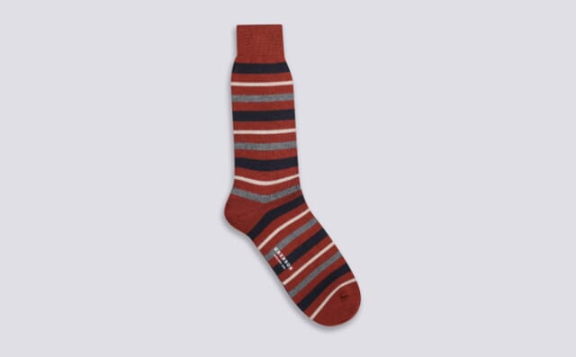 Grenson Mens Stripe Sock | Tan And Navy Wool
