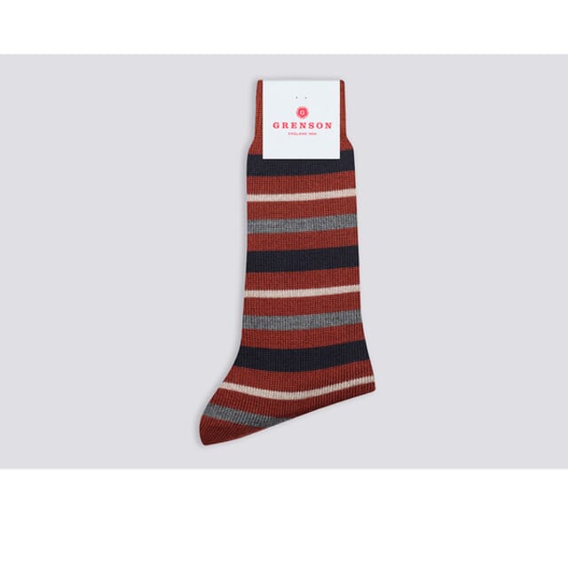 Grenson Mens Stripe Sock | Tan And Navy Wool