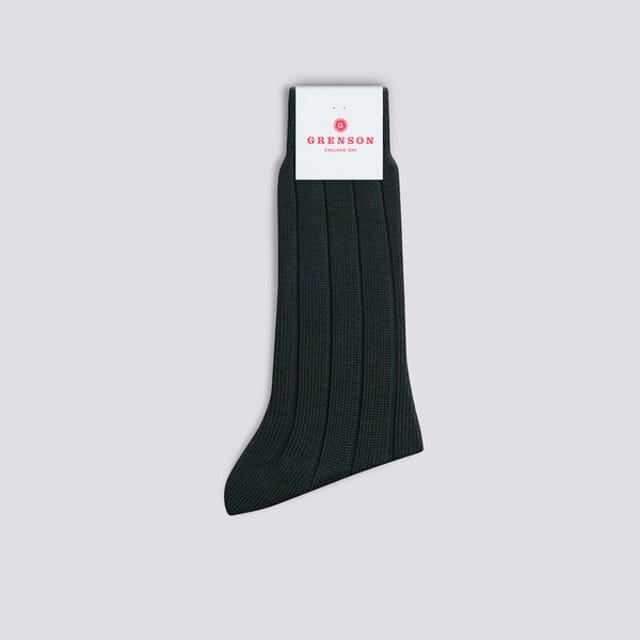 Grenson Mens Thick Ribbed Sock | Green Cotton
