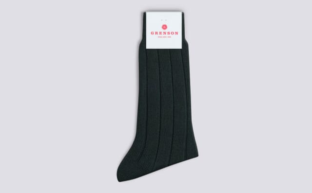 grenson Mens Thick Ribbed Sock | Green Cotton