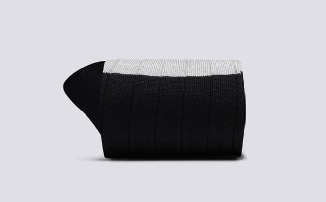 Grenson Mens Top Stripe Sock | Grey And Black Cotton