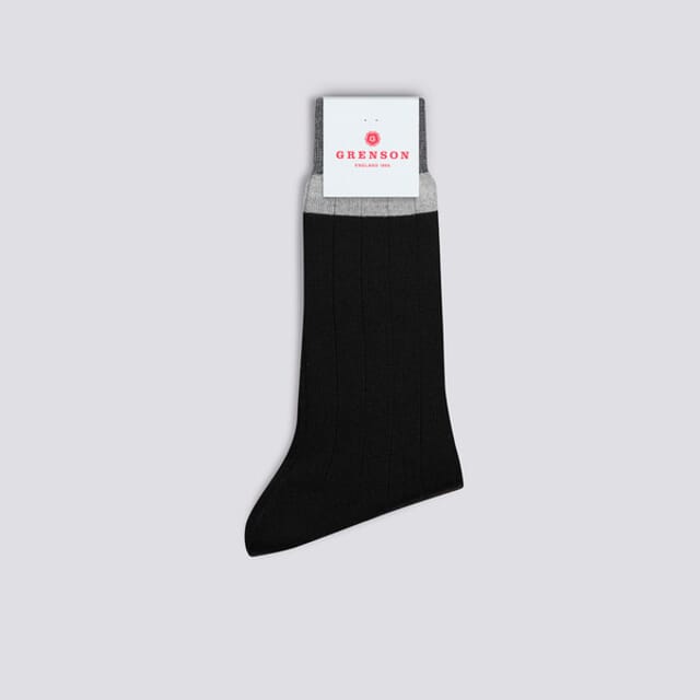 Grenson Mens Top Stripe Sock | Grey And Black Cotton