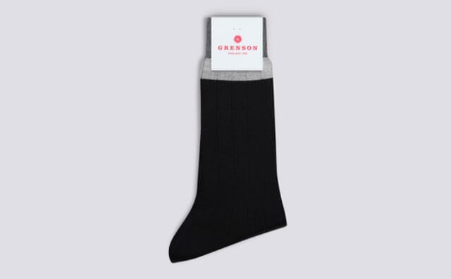 grenson Mens Top Stripe Sock | Grey and Black Cotton