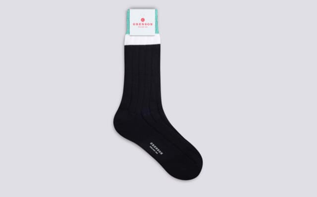 Grenson Mens Top Stripe Sock | Navy Cotton