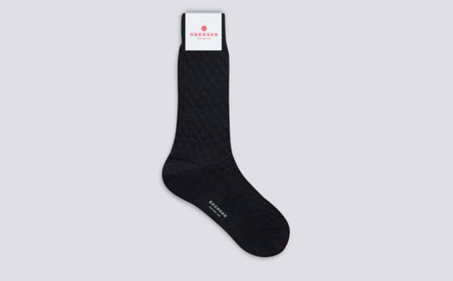 Grenson Mens Weave Block Sock | Blue Wool