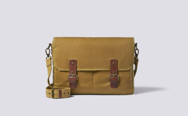 grenson Messenger Bag in Khaki Canvas